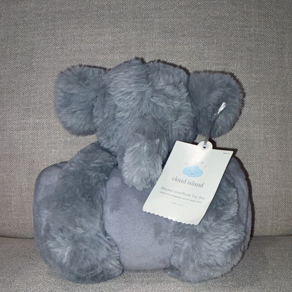 Cloud Island Plush Gray Elephant Blanket and Plush Toy Set